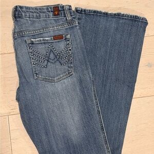 7 For All Mankind Women's Studded Blue Boot Cut Jeans